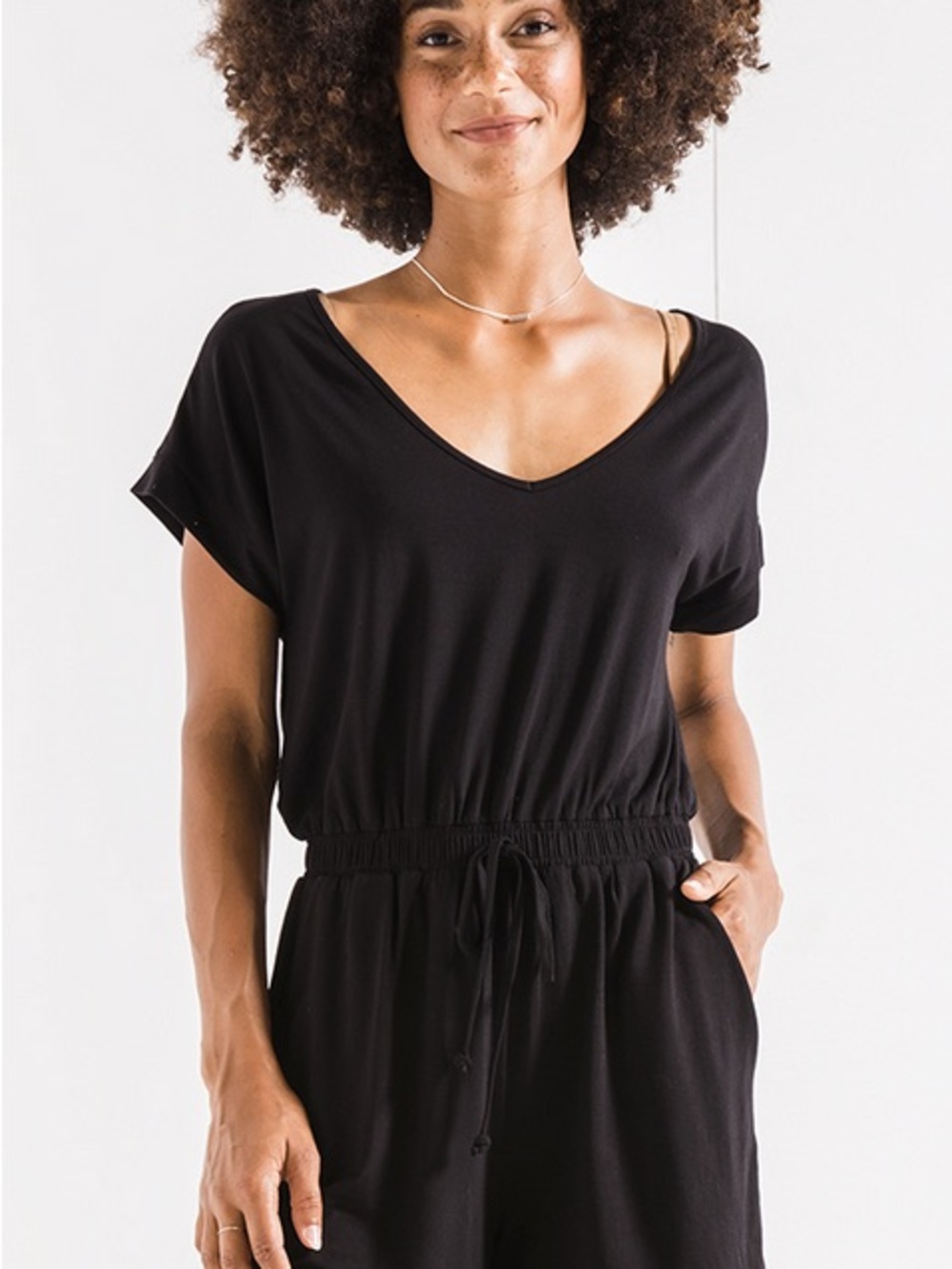 Z Supply Black Blair Sleek Short Sleeve Romper